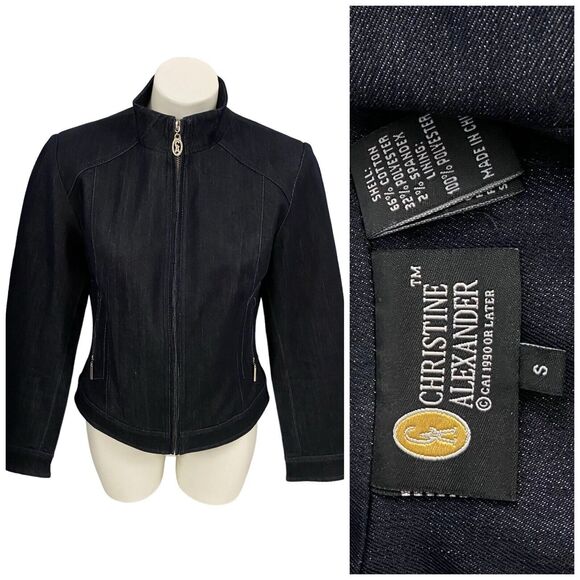 Christine Alexander Jacket Womens Sz Small Blue Zip Up Denim Work Office Capsule - Picture 1 of 16
